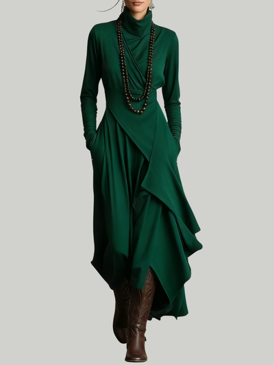 Sandra | Robe maxi plissée asymétrique à col montant violet