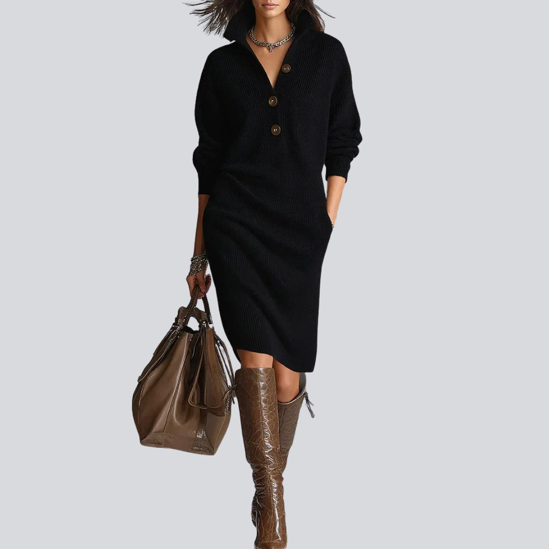 Lorena – Robe en maille avec col et boutons