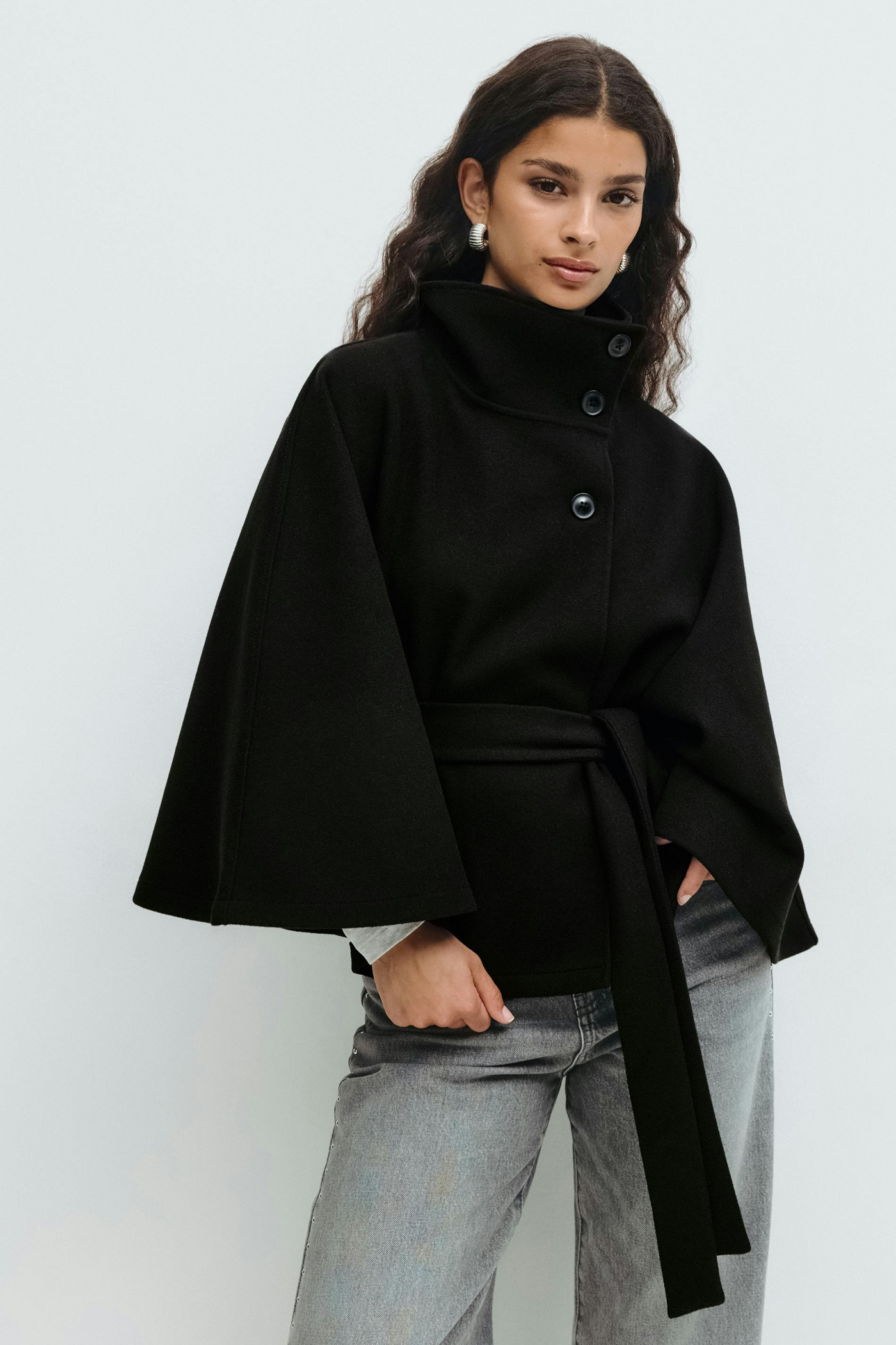 Alizée | Veste cape à ceinture