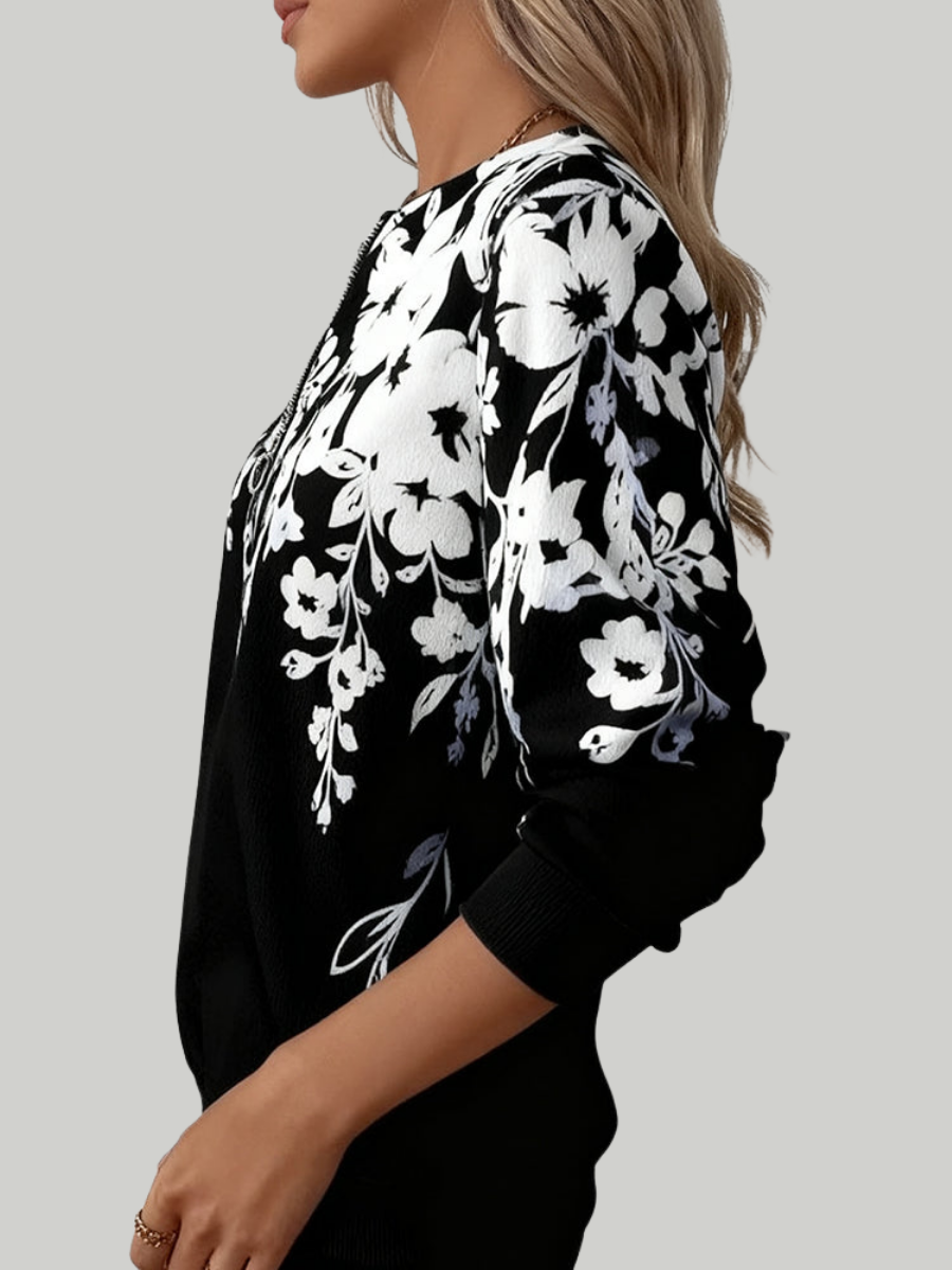 Marci | Sweatshirt imprimé avec demi-zip et col