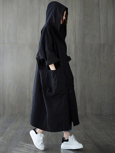 Bénédicte | Manteau long en mélange de coton avec capuche