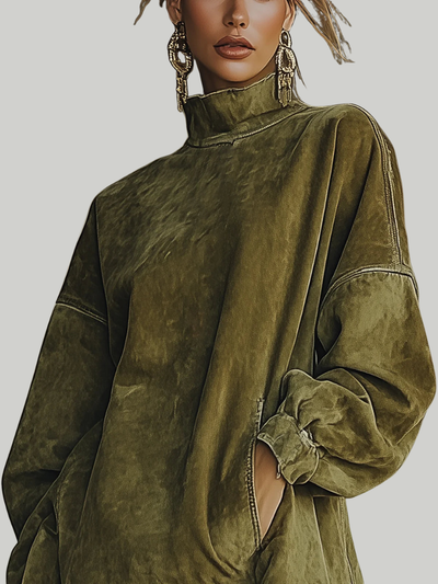 Robe en microfibre suédée avec ourlet frangé