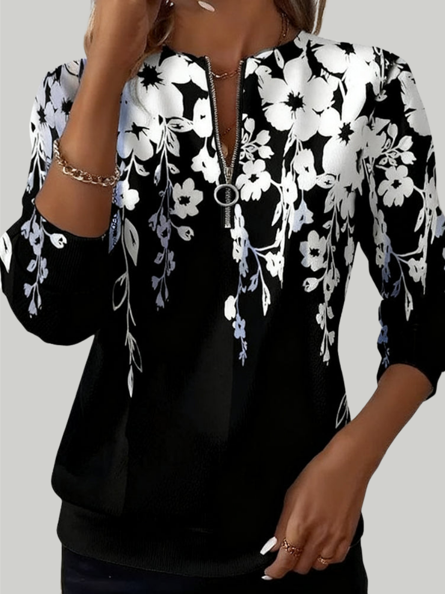 Marci | Sweatshirt imprimé avec demi-zip et col