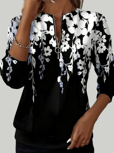 Marci | Sweatshirt imprimé avec demi-zip et col