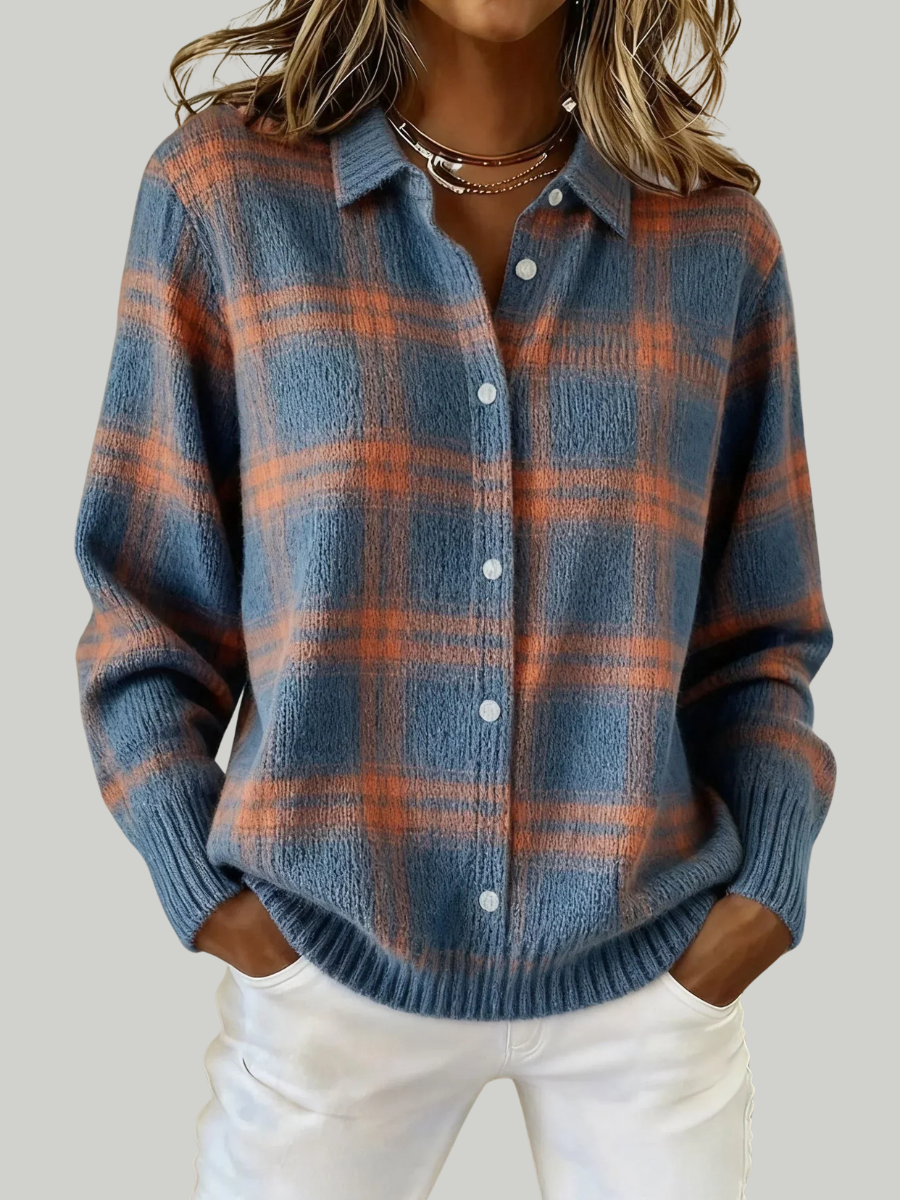 Victoria | Pull Retro à Carreaux avec Contraste Décontracté