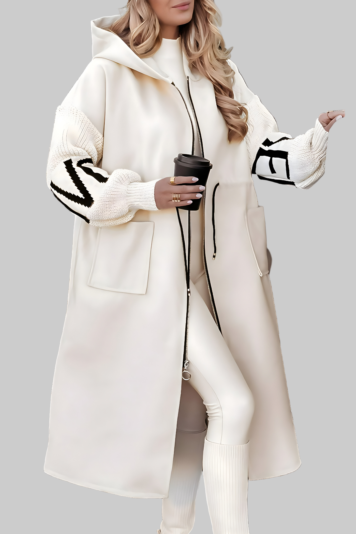 Salomé | Manteau en coton mélangé, manches tricotées