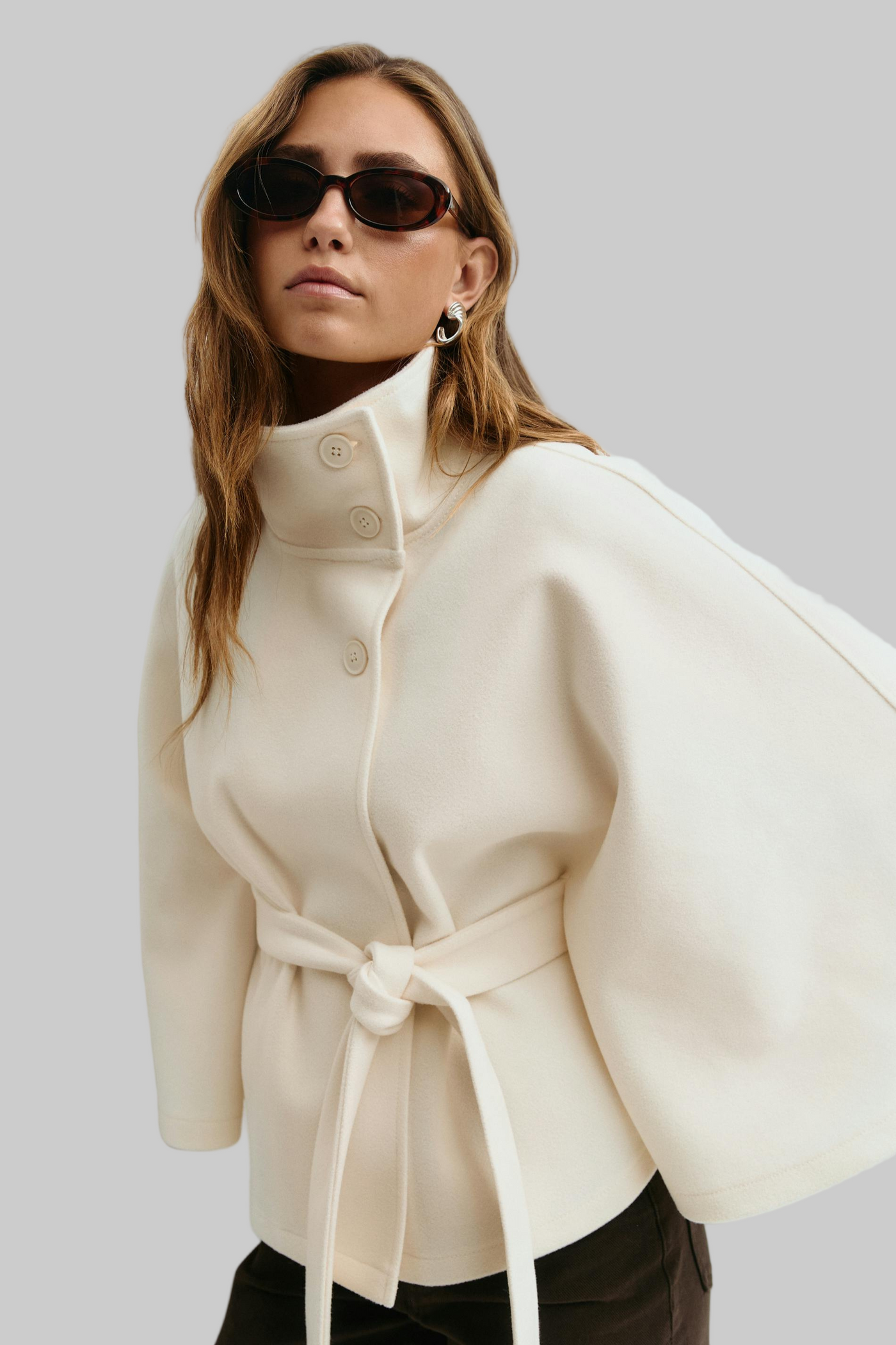 Alizée | Veste cape à ceinture
