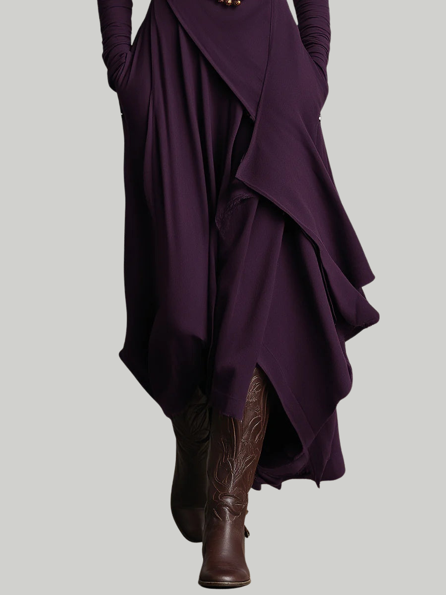 Sandra | Robe maxi plissée asymétrique à col montant violet