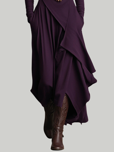 Sandra | Robe maxi plissée asymétrique à col montant violet