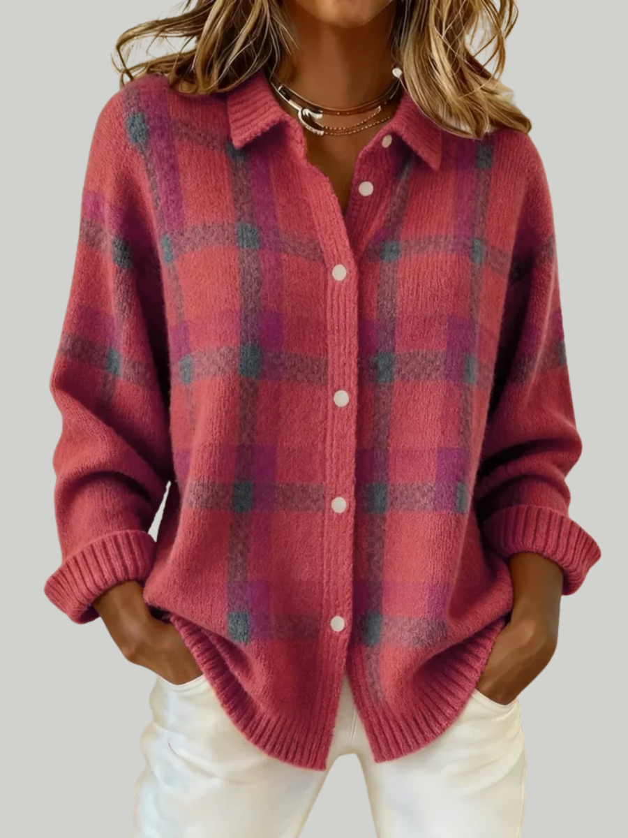 Victoria | Pull Retro à Carreaux avec Contraste Décontracté