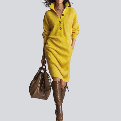 Lorena – Robe en maille avec col et boutons