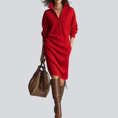 Lorena – Robe en maille avec col et boutons