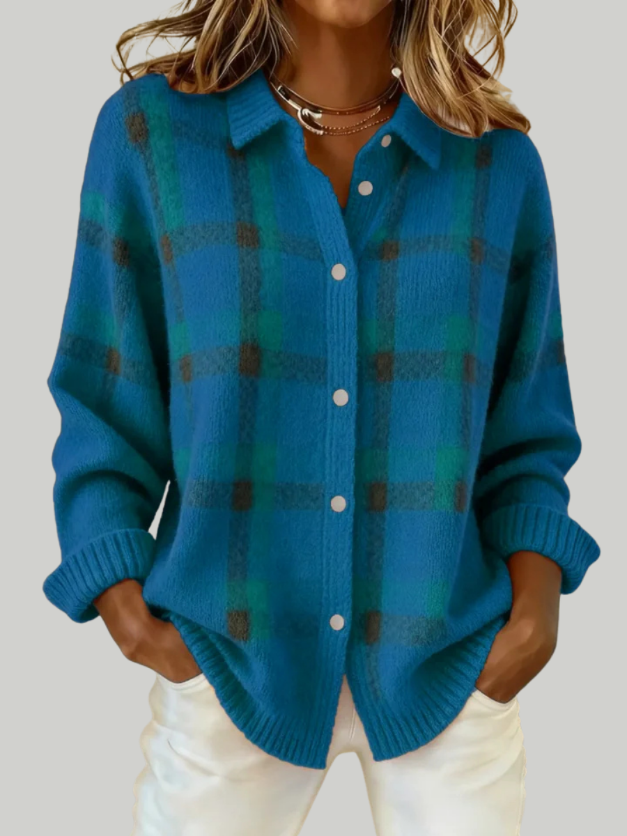 Victoria | Pull Retro à Carreaux avec Contraste Décontracté