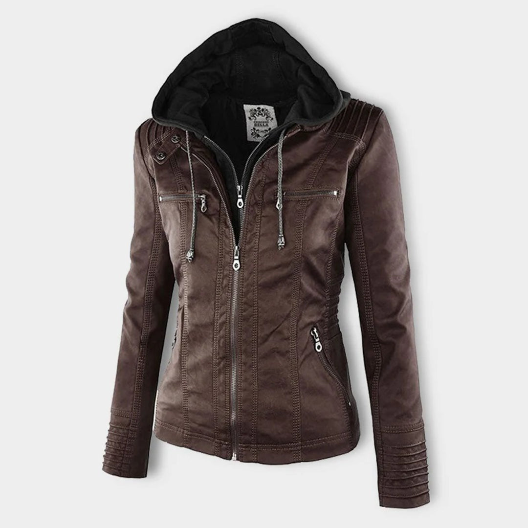 Kara | Veste motard à capuche et silhouette féminine
