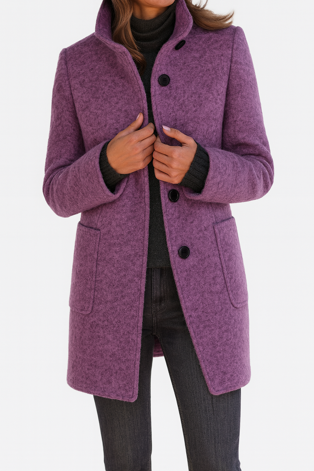 Daphné | Manteau à col haut et à simple boutonnage