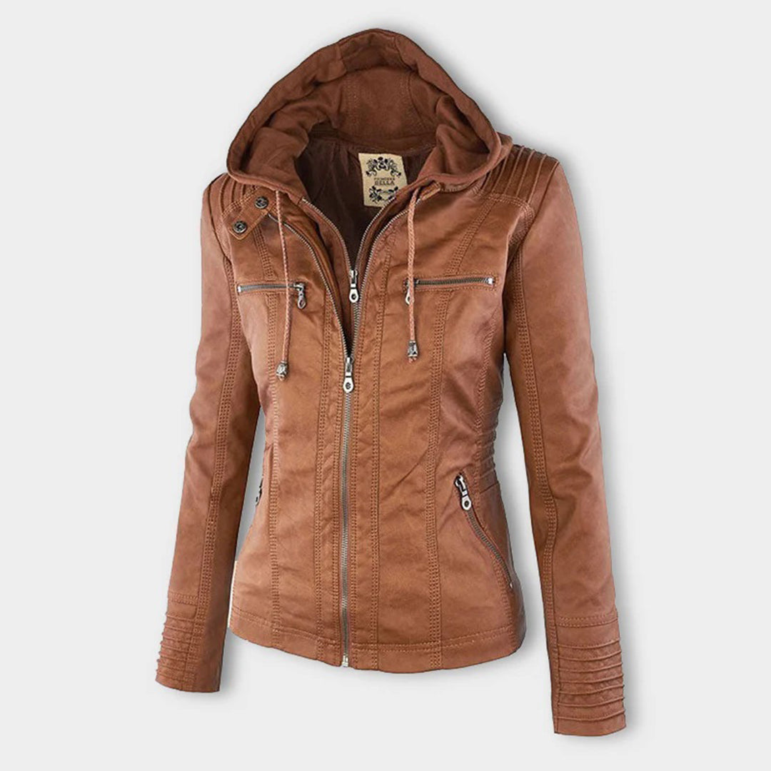 Kara | Veste motard à capuche et silhouette féminine