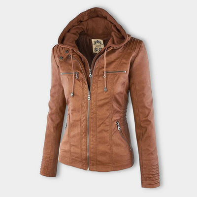 Kara | Veste motard à capuche et silhouette féminine