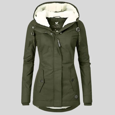 Élodie | Veste longue à capuche avec doublure en fausse fourrure