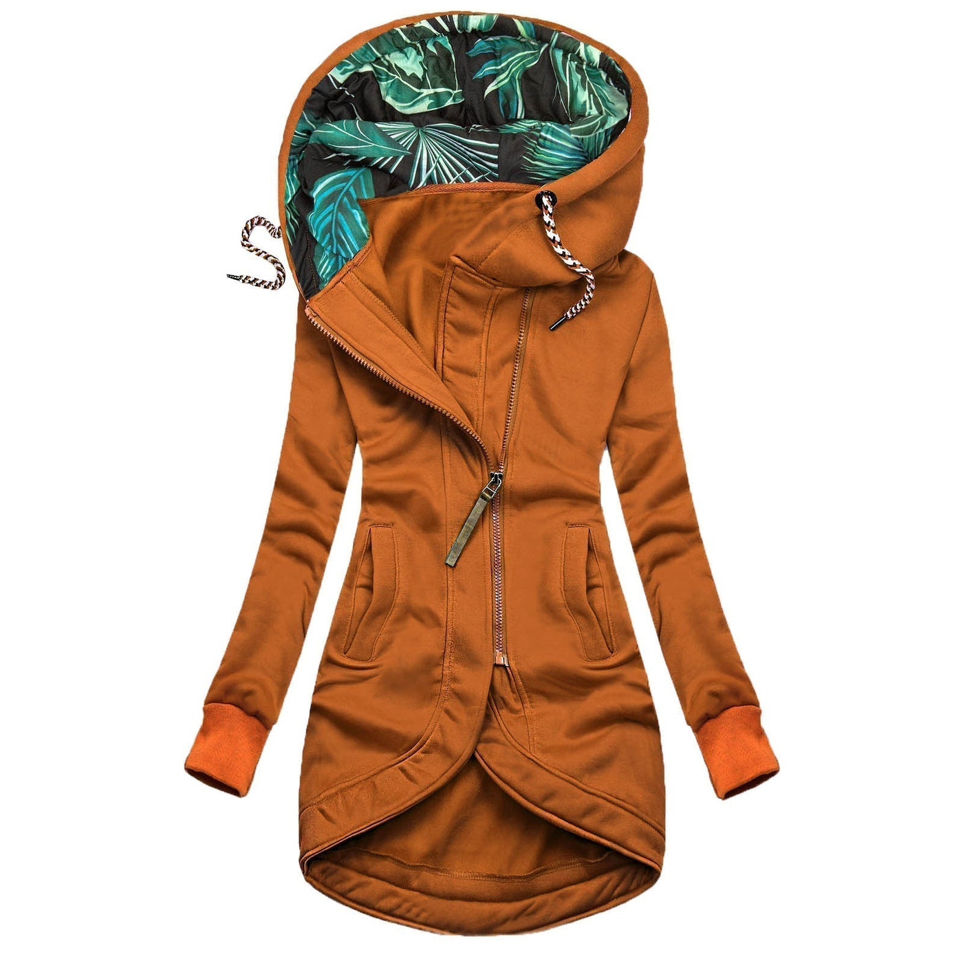 Aliénor | Veste mi-longue à capuche avec imprimé botanique