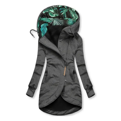 Aliénor | Veste mi-longue à capuche avec imprimé botanique