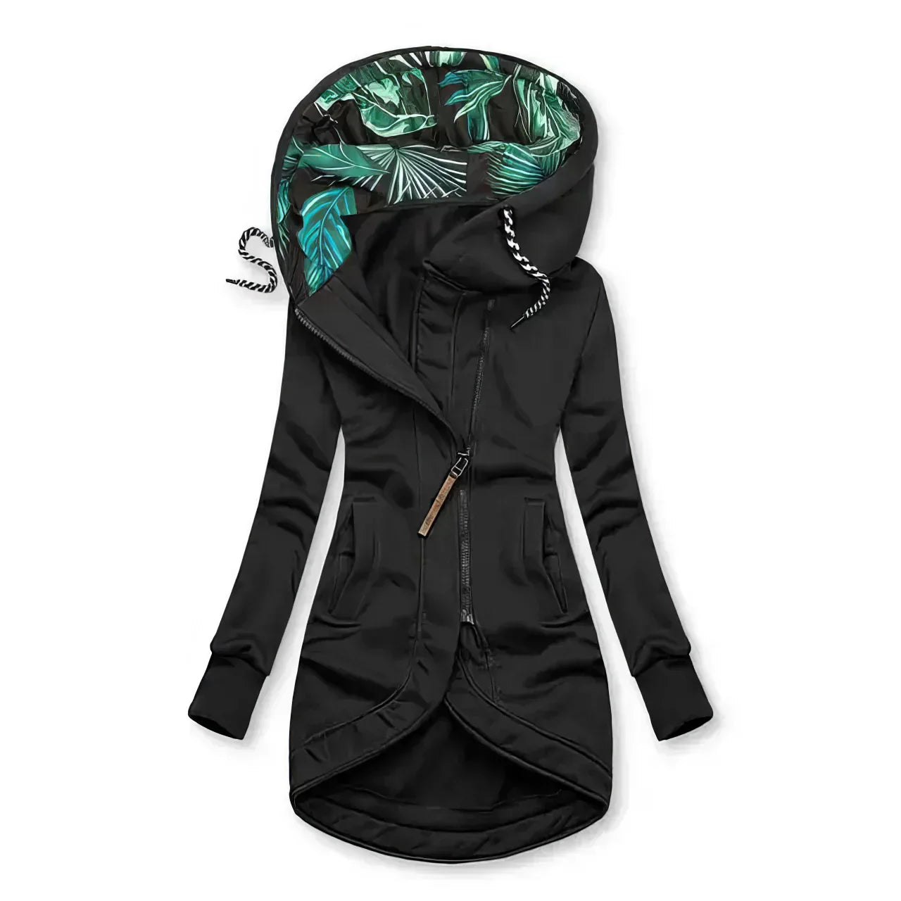 Aliénor | Veste mi-longue à capuche avec imprimé botanique