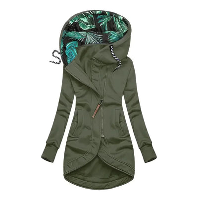 Aliénor | Veste mi-longue à capuche avec imprimé botanique