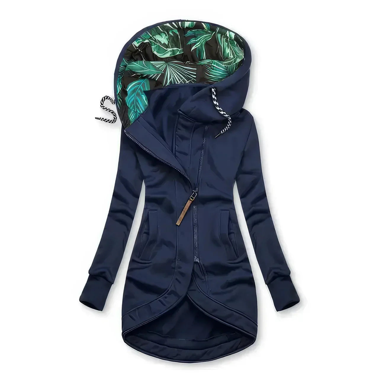 Aliénor | Veste mi-longue à capuche avec imprimé botanique