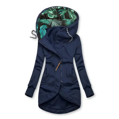 Aliénor | Veste mi-longue à capuche avec imprimé botanique