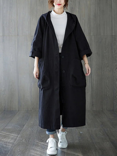 Bénédicte | Manteau long en mélange de coton avec capuche