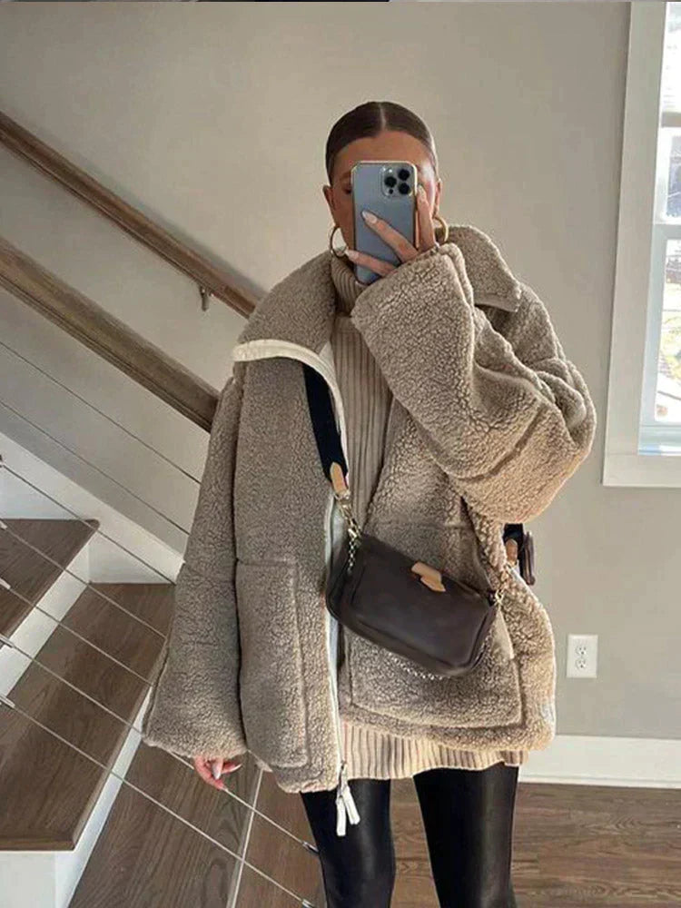 Inès ~ veste oversize en teddy douce