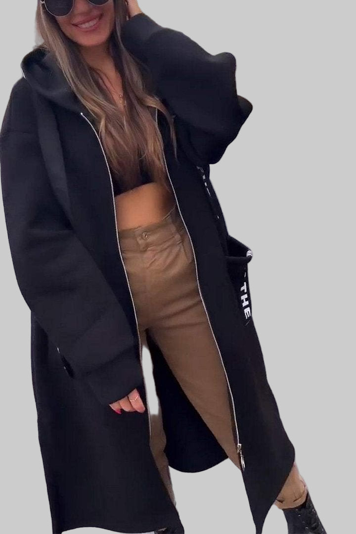 Roxane | Long Sweat à Capuche Urbain avec Lettres Brodées