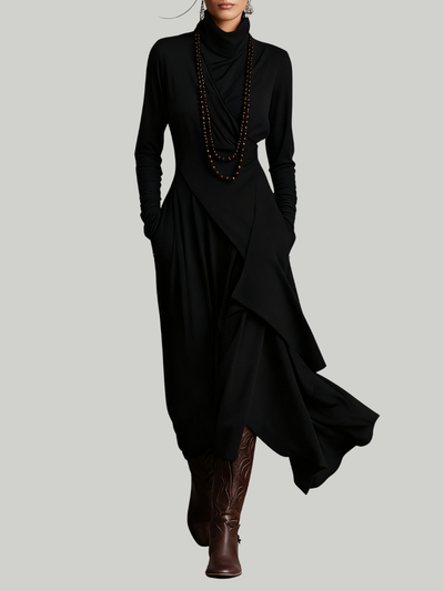 Sandra | Robe maxi plissée asymétrique à col montant violet